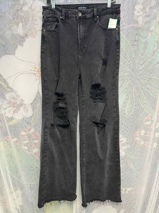 Risen High Rise Wide Leg Distressed Raw Hem Size 13 Black Jeans