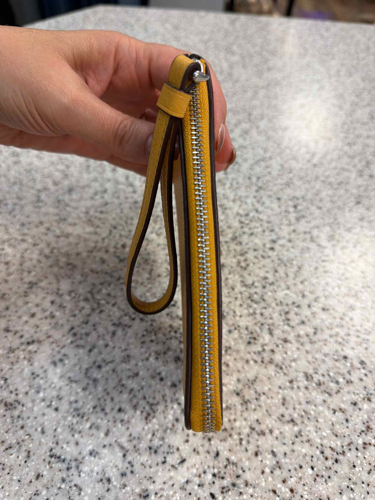 Coach Honeycomb Yellow Corner Zip Pebble Leather Wristlet Wallet