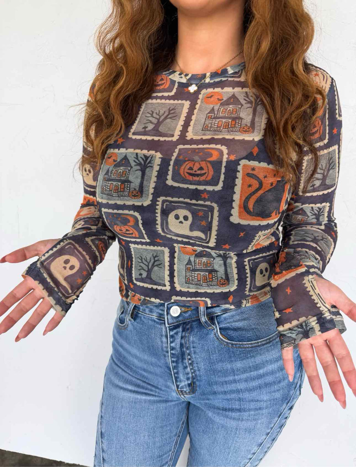 Halloween Dress It Up Mesh Long Sleeve Top by Blakeley