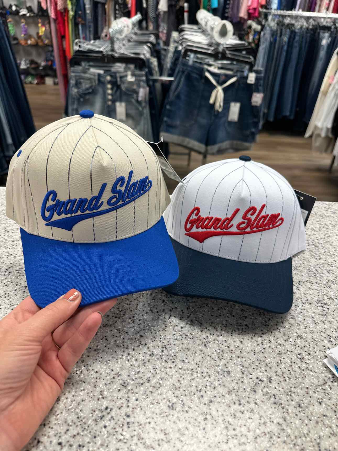 Pin Stripe Canvas Embroidered "Grand Slam" Baseball Cap Hat