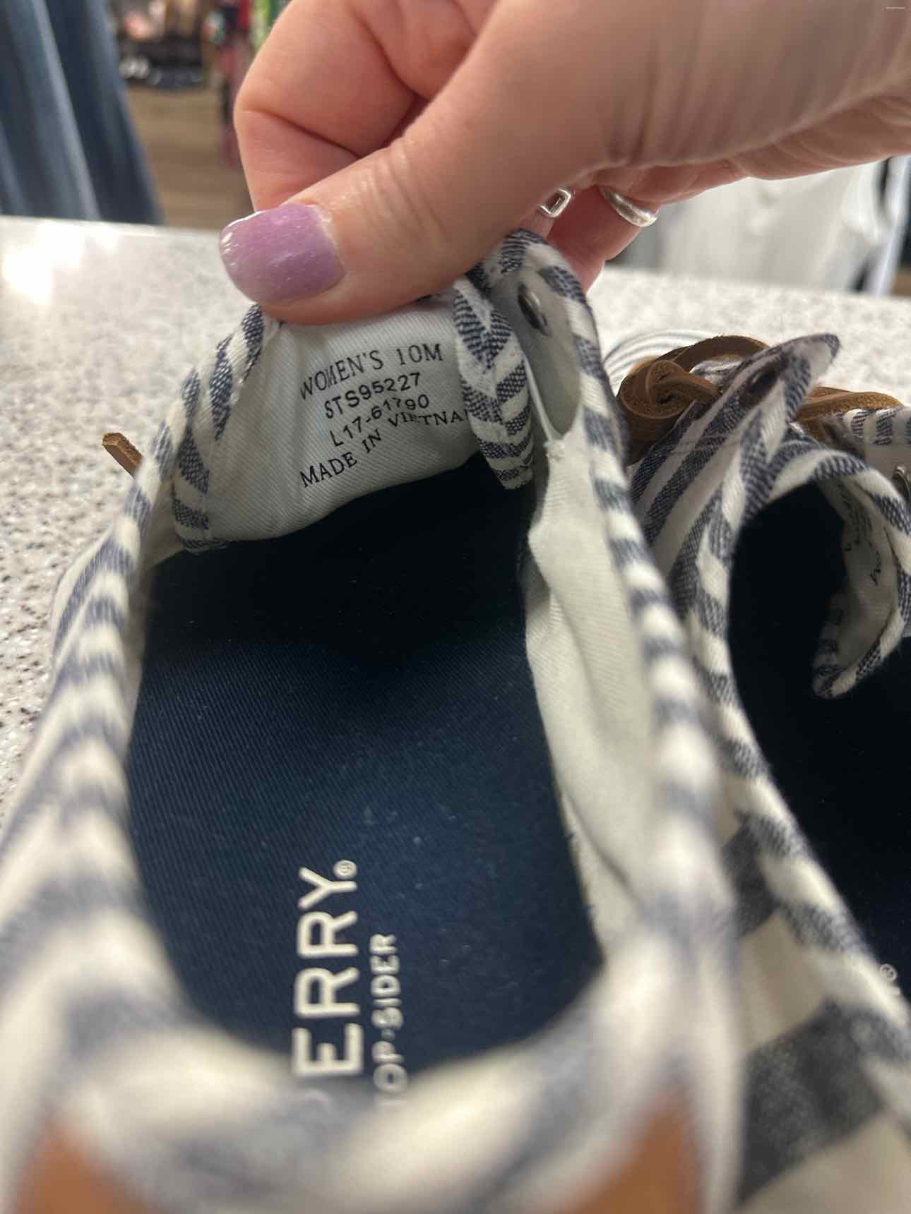 Sperry Size 10 NEW Woman's Seacoast Multi Stripe Classic Boat Navy White Shoes