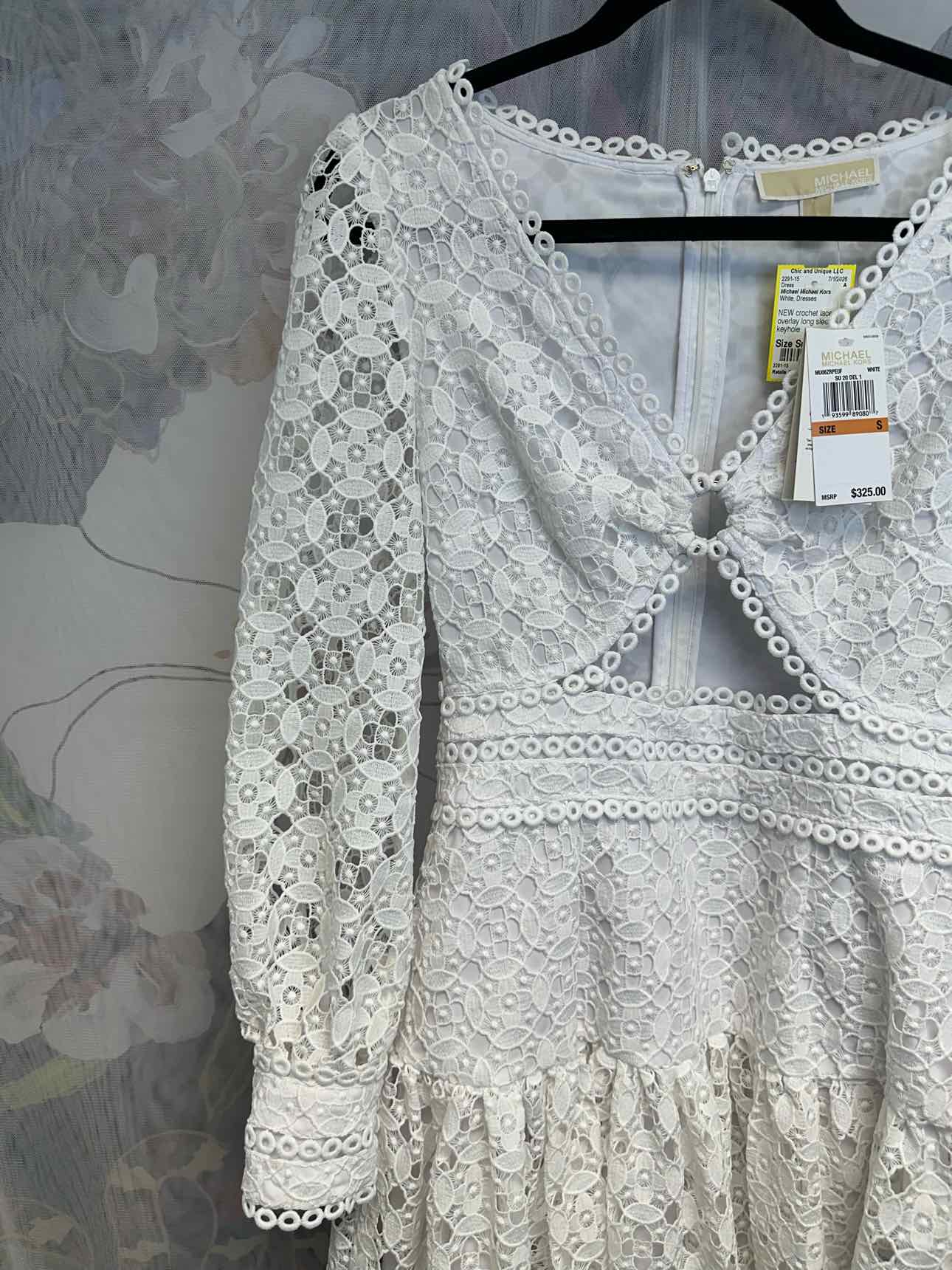 Michael Michael Kors NEW NWT Crochet Lace Long Sleeve Keyhole Small White Dress