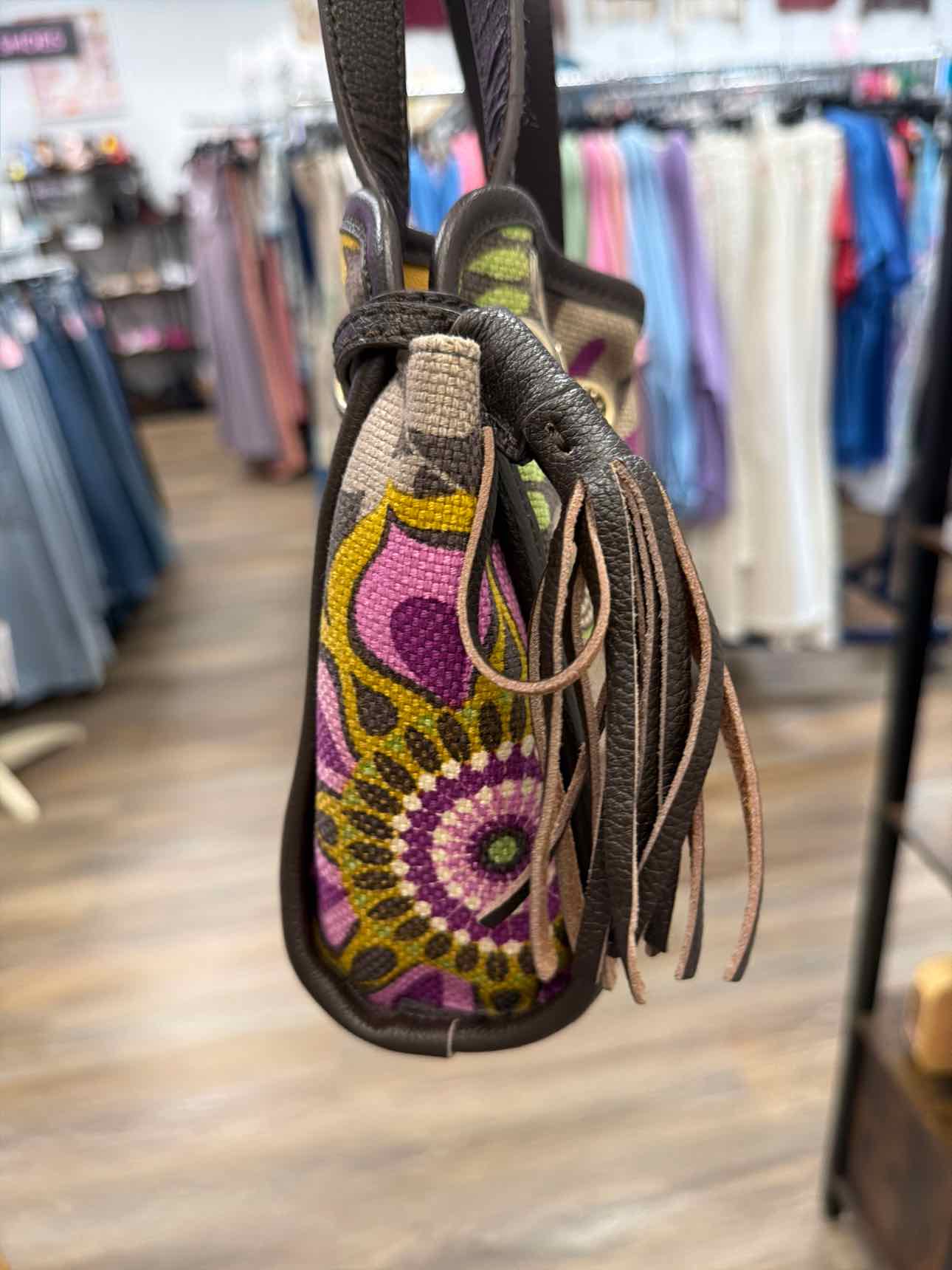 Spartina 449 Brown Purple Floral Hobo Canvas Shoulder Bag Handbags
