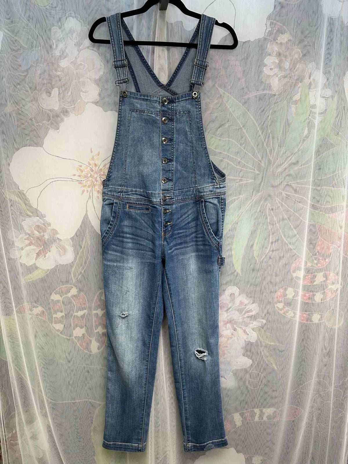 Free People Distressed Button Fly Utility Size 26 Denim Overalls