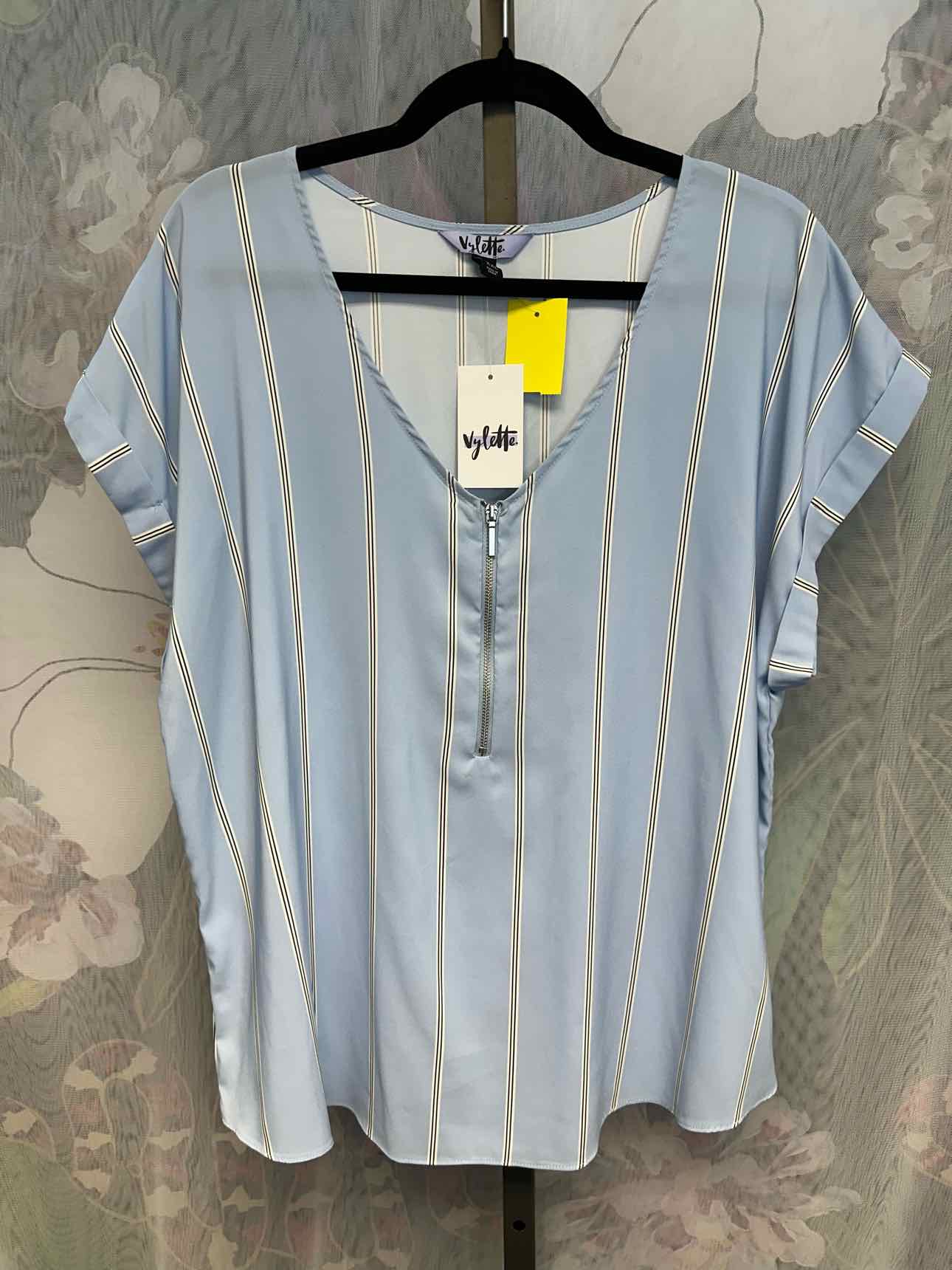 Vylette Size 2X Blue Striped Vneck Blouse Top NEW NWT