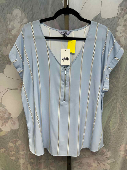 Vylette Size 2X Blue Striped Vneck Blouse Top NEW NWT