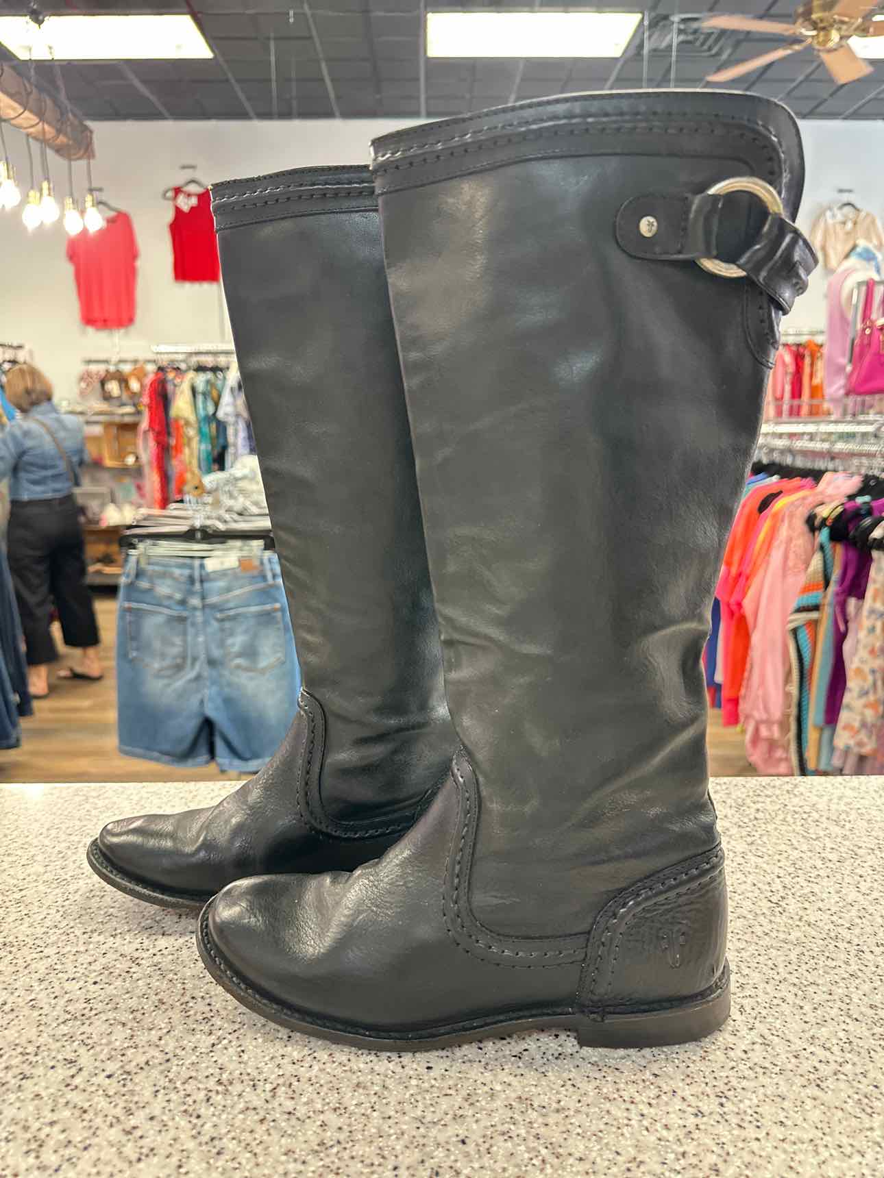 Frye Size 6 Black Tall Leather Riding Boots