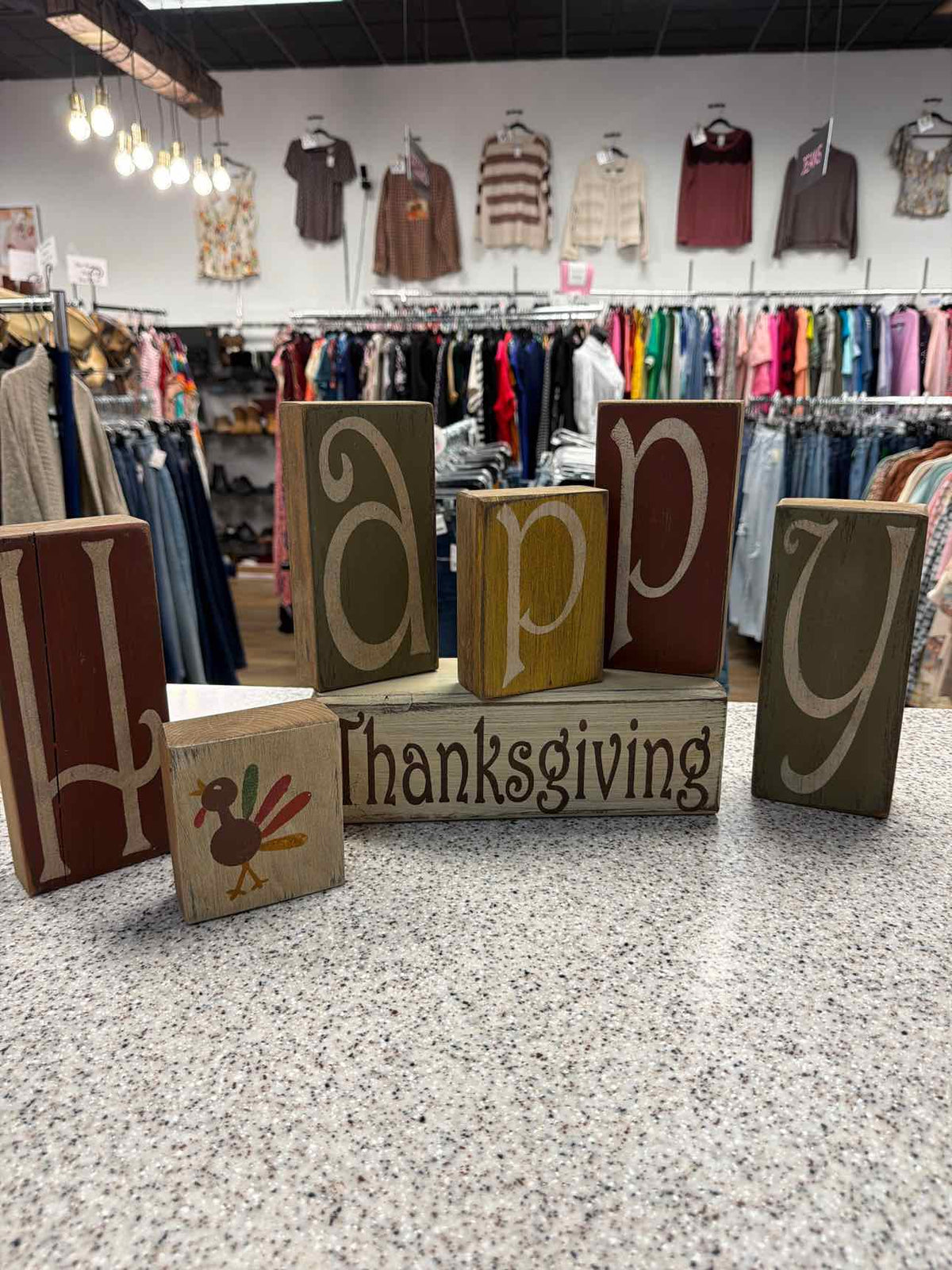 Happy Thanksgiving / Christmas Double Sided Primitive Wood Blocks Household