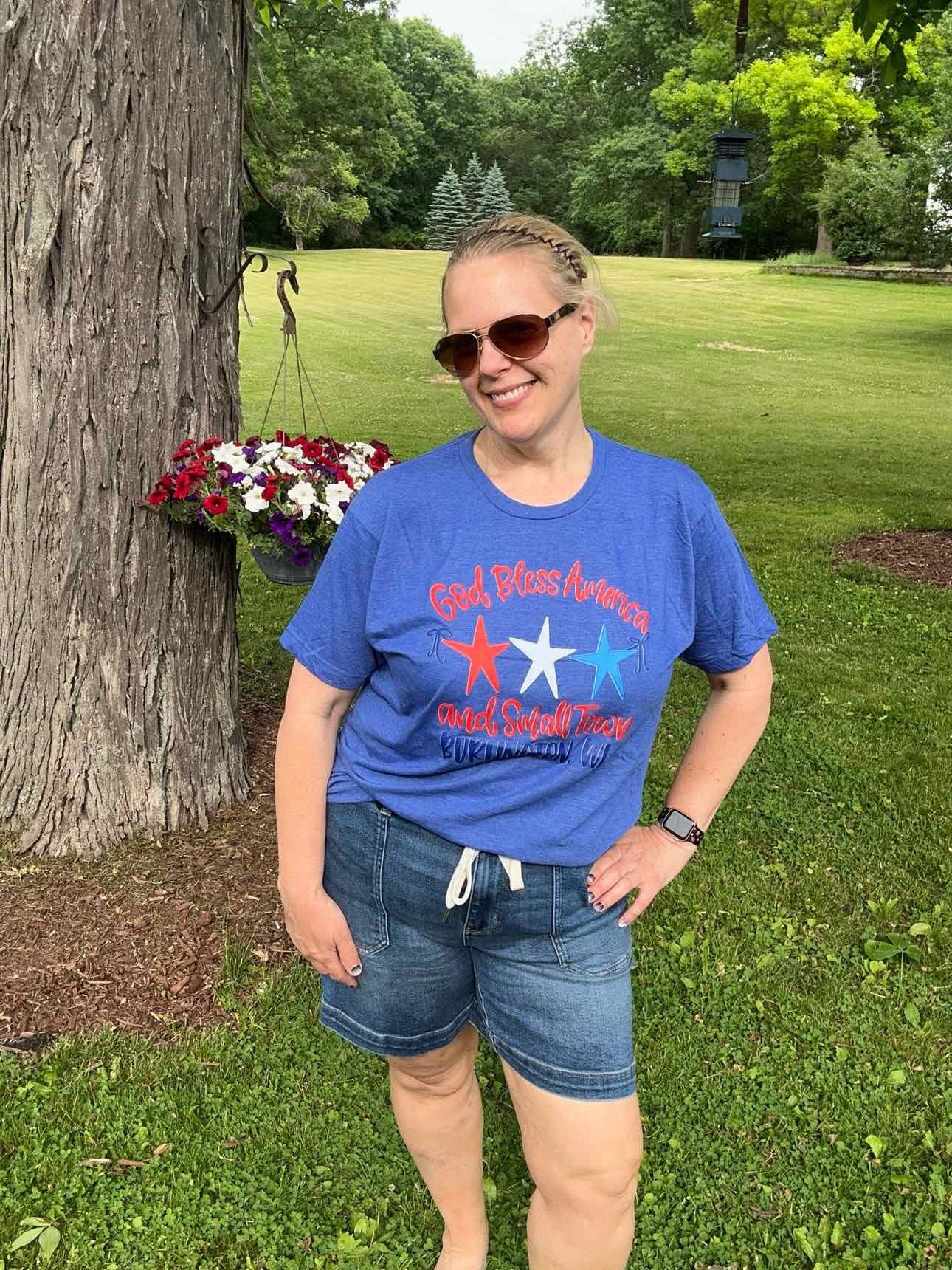 God Bless America Small Town Burlington WI Graphic Tshirt Patriotic Top