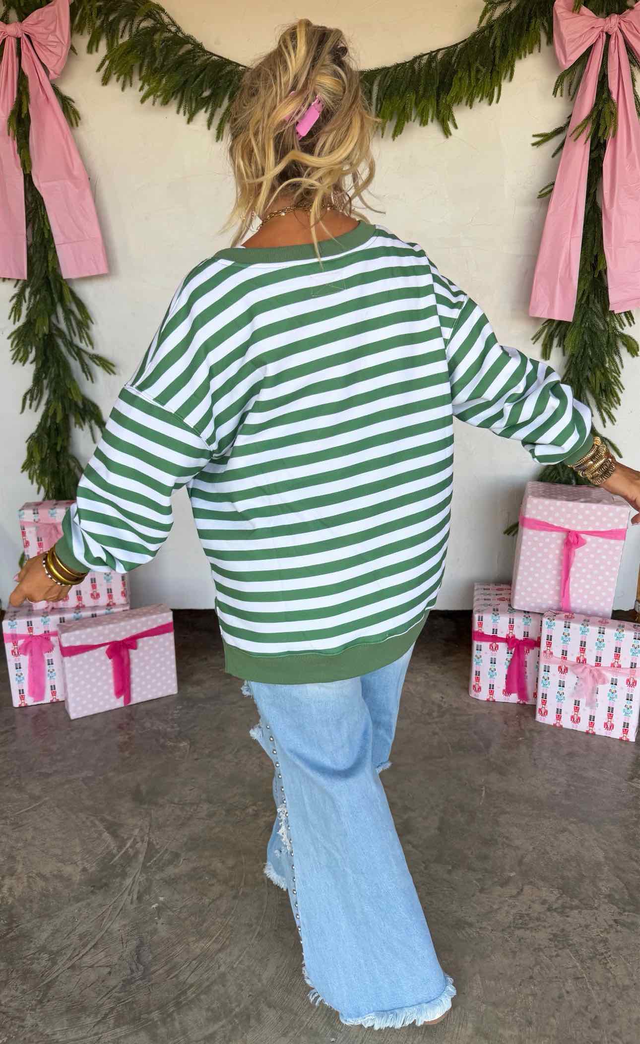 PREORDER! Striped Christmas Holiday Oversized Sweat Shirt Top