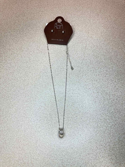 Love Knot Pendant Adjustable Necklace and Stud Earrings Silver-Tone Set