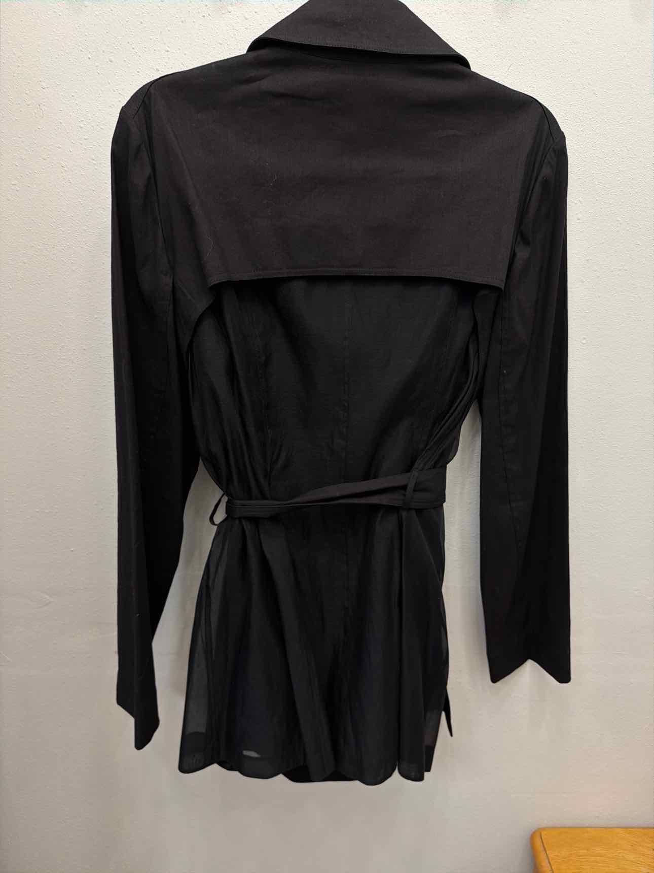 Lafayette 148 Linen Cotton Blend Peacoat Belted Size Large Black Jacket