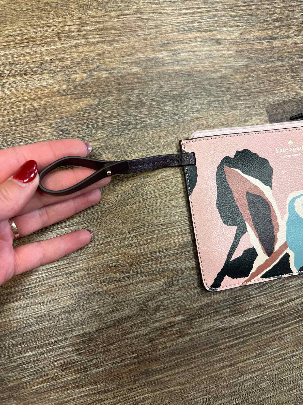 Kate Spade Cameron Paper Rose Design Wristlet Pink and Black Slim Leather Wallet