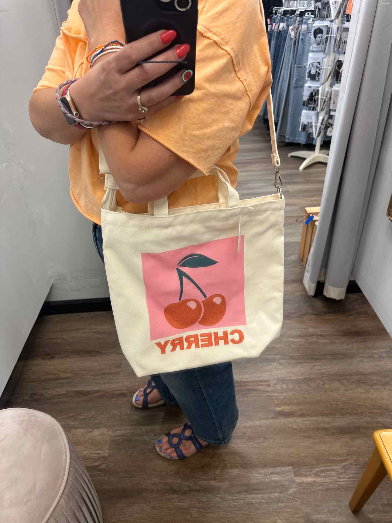 Cherry Graphic Print Shopping Tote Book Bag Handbag
