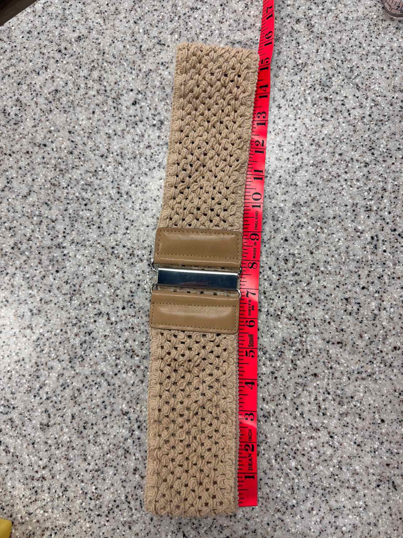 Wide Elastic Stretch Belt Faux Leather Trim, Silver-Tone 16" Beige Belt