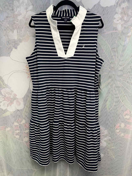 Nautica NEW NWT Striped Sleeveless Collared V-Neck XL Navy/White Smock Dress