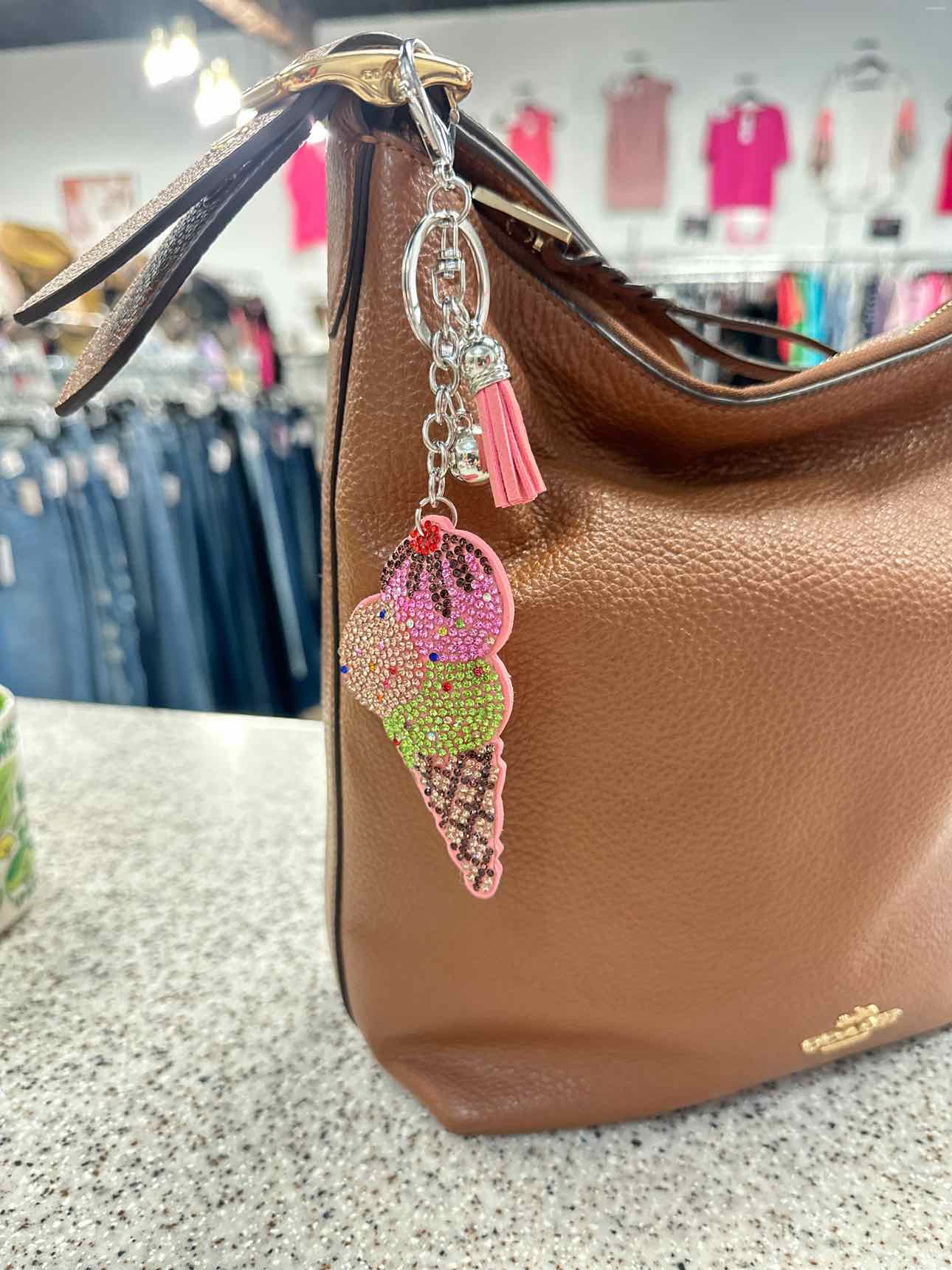 Rhinestone Bling 3D Puffy Bag Charm Key Chain