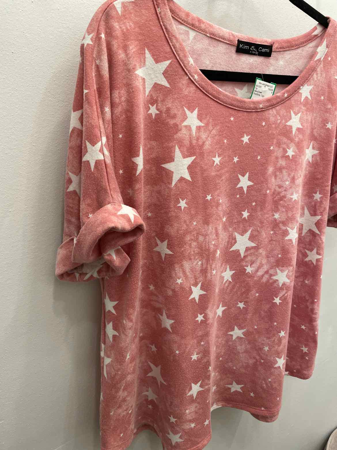 Kim & Cami Star Print Tie Dye Size XL Pink and White Top