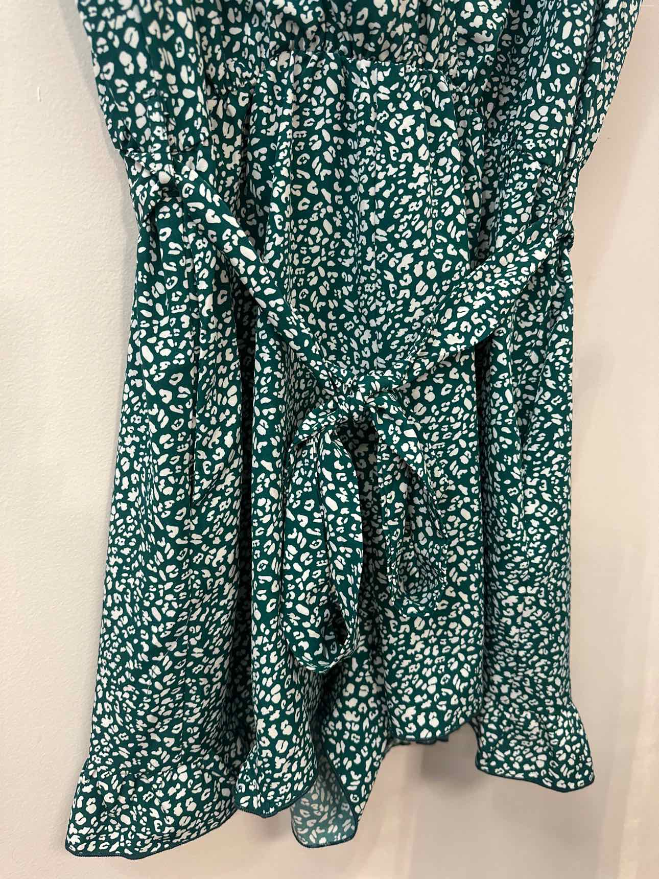 Large Dark Teal and White Floral Ruffle Animal Print Romper