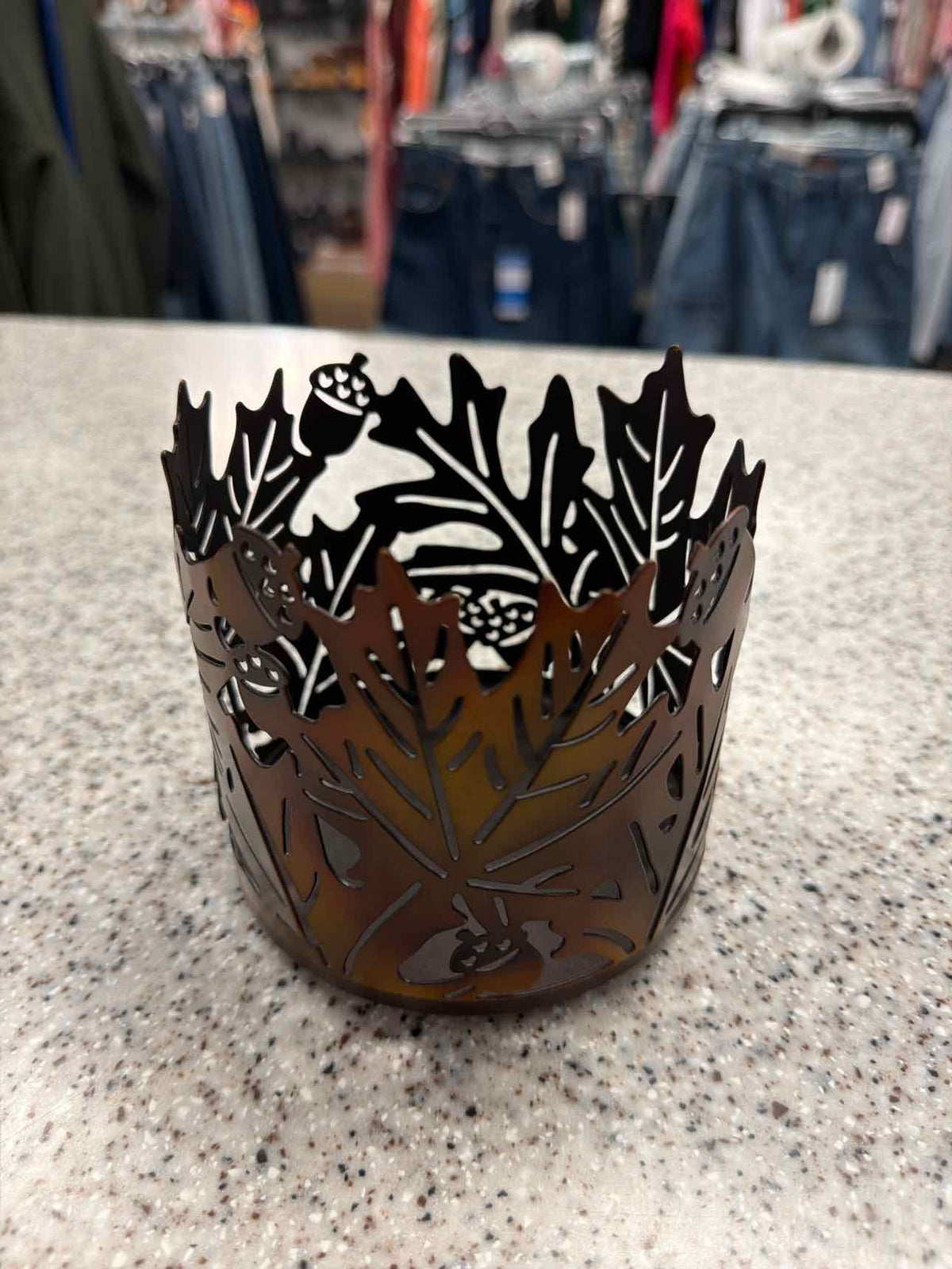 Acorns and Fall Leaves Metal Candle Holder (4"L x 4"H) Household