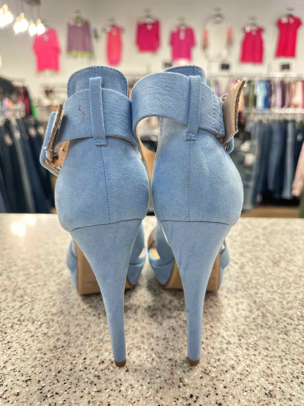 Dream Pairs Size 9 Light Blue Faux Suede 5" High Platform Wide Strappy Heels Sandal