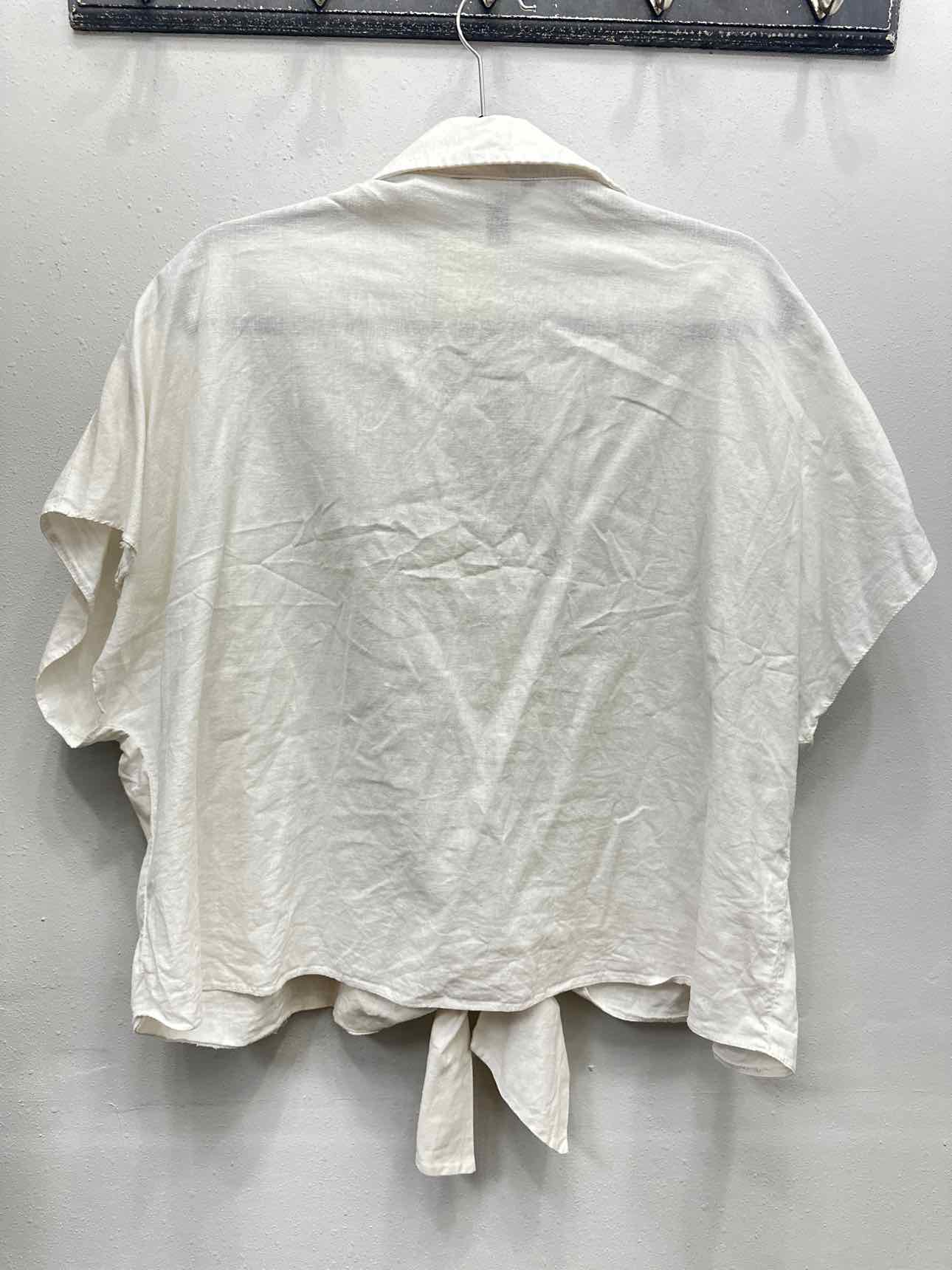 New Look Size 18 White Linen Blend Tie Front Short Sleeve Top