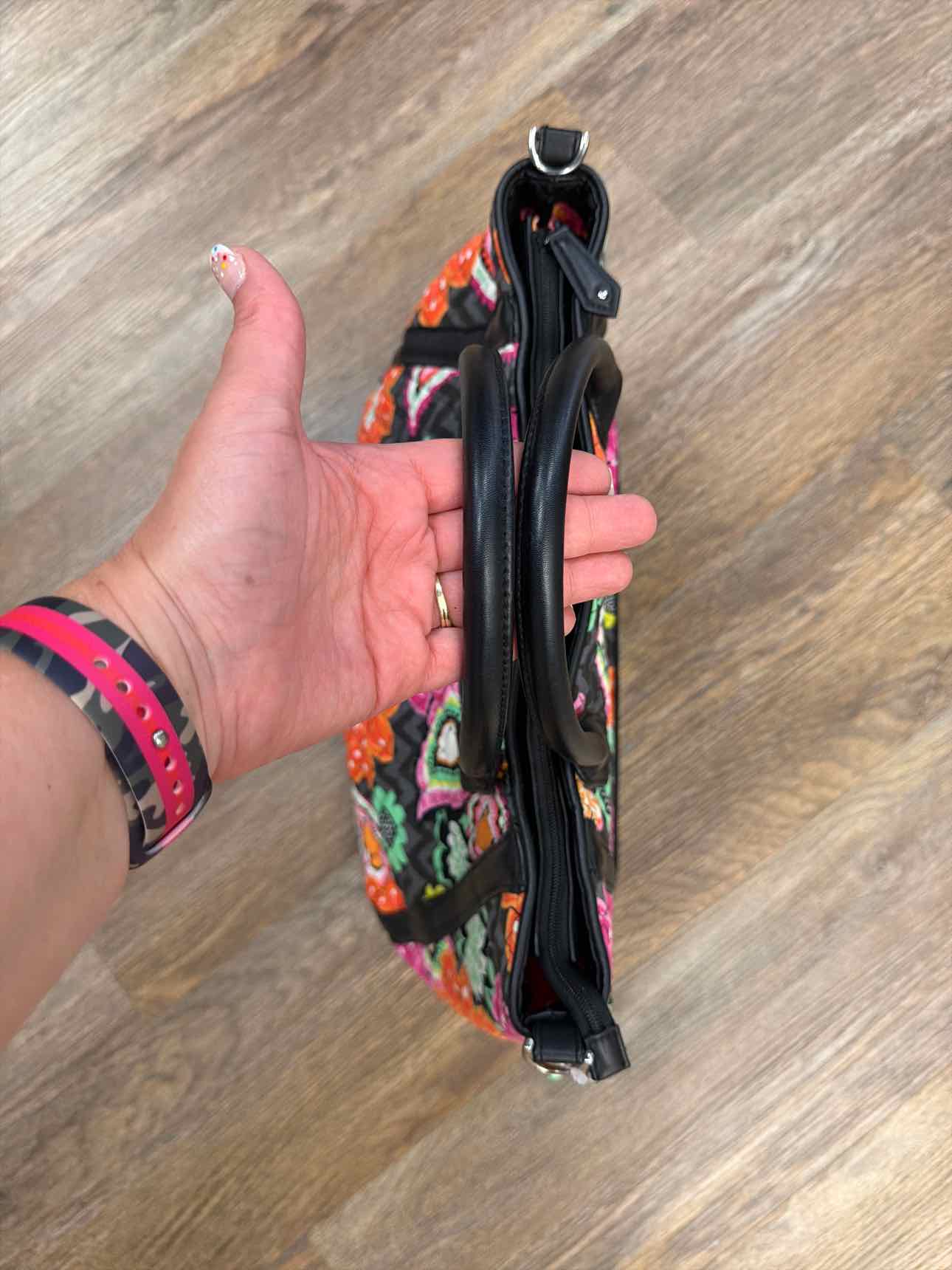 Vera Bradley Large Orange Black Floral Print Satchel Handbags