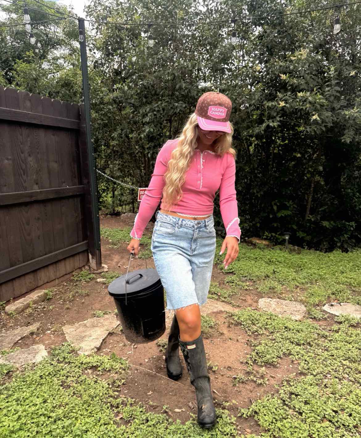 Happy Camper Embroidered Stitching Floral or Dotted Print Trucker Hat