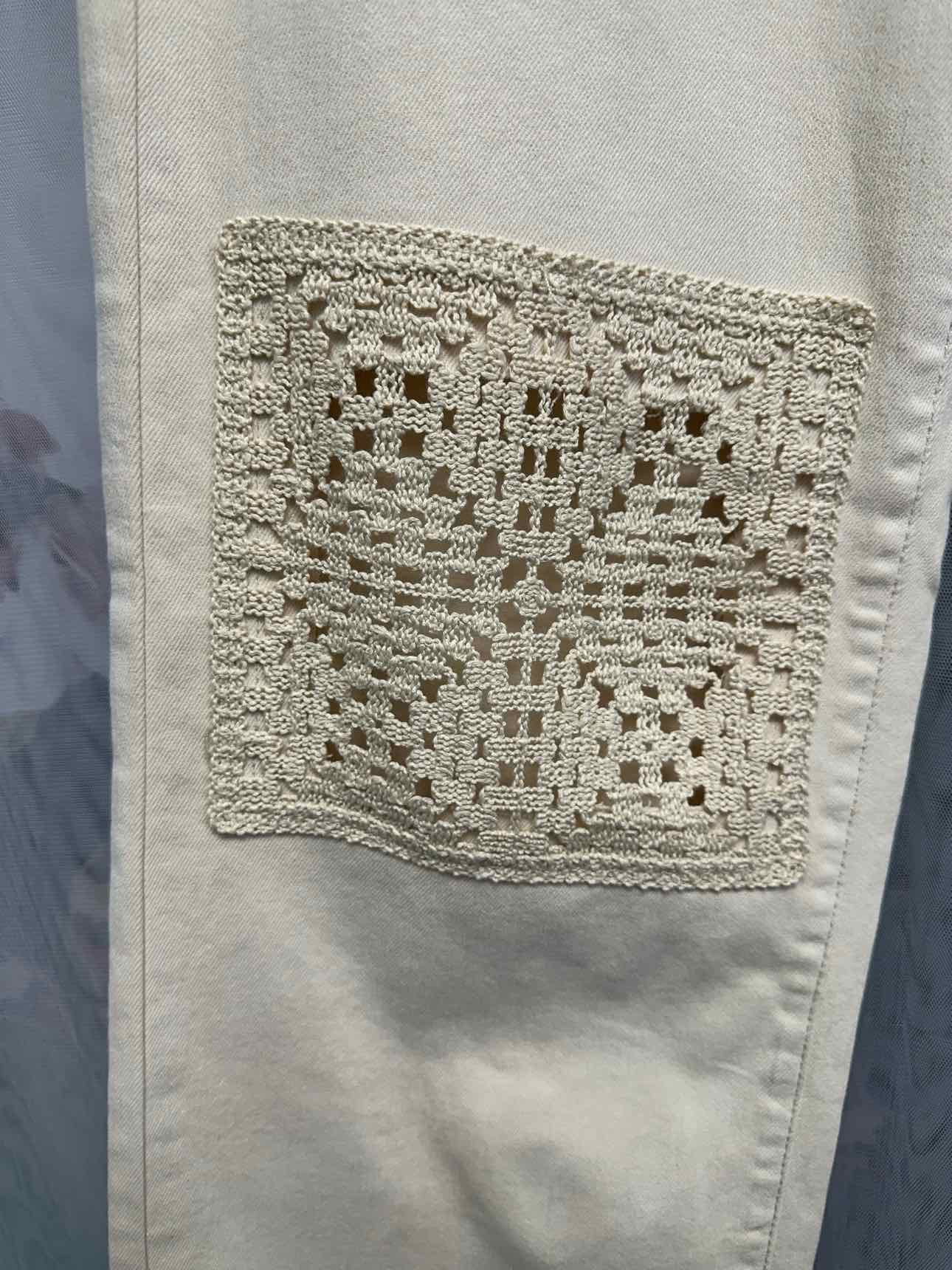 Judy Blue NEW NWT Crochet Knee Patch Wide Leg High Waist Size 9/29 Tan Jeans
