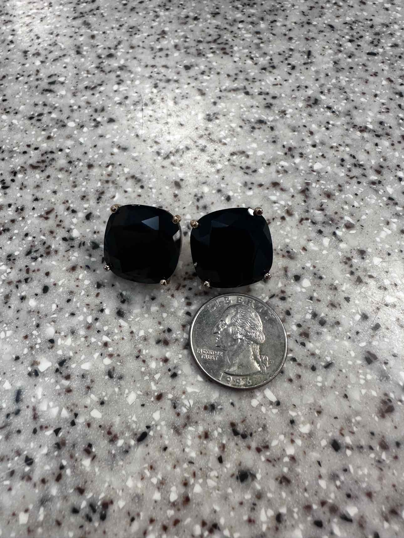 Kate Spade Square Stud Faceted Stone in 12k Gold-Plated Black Clip Earrings