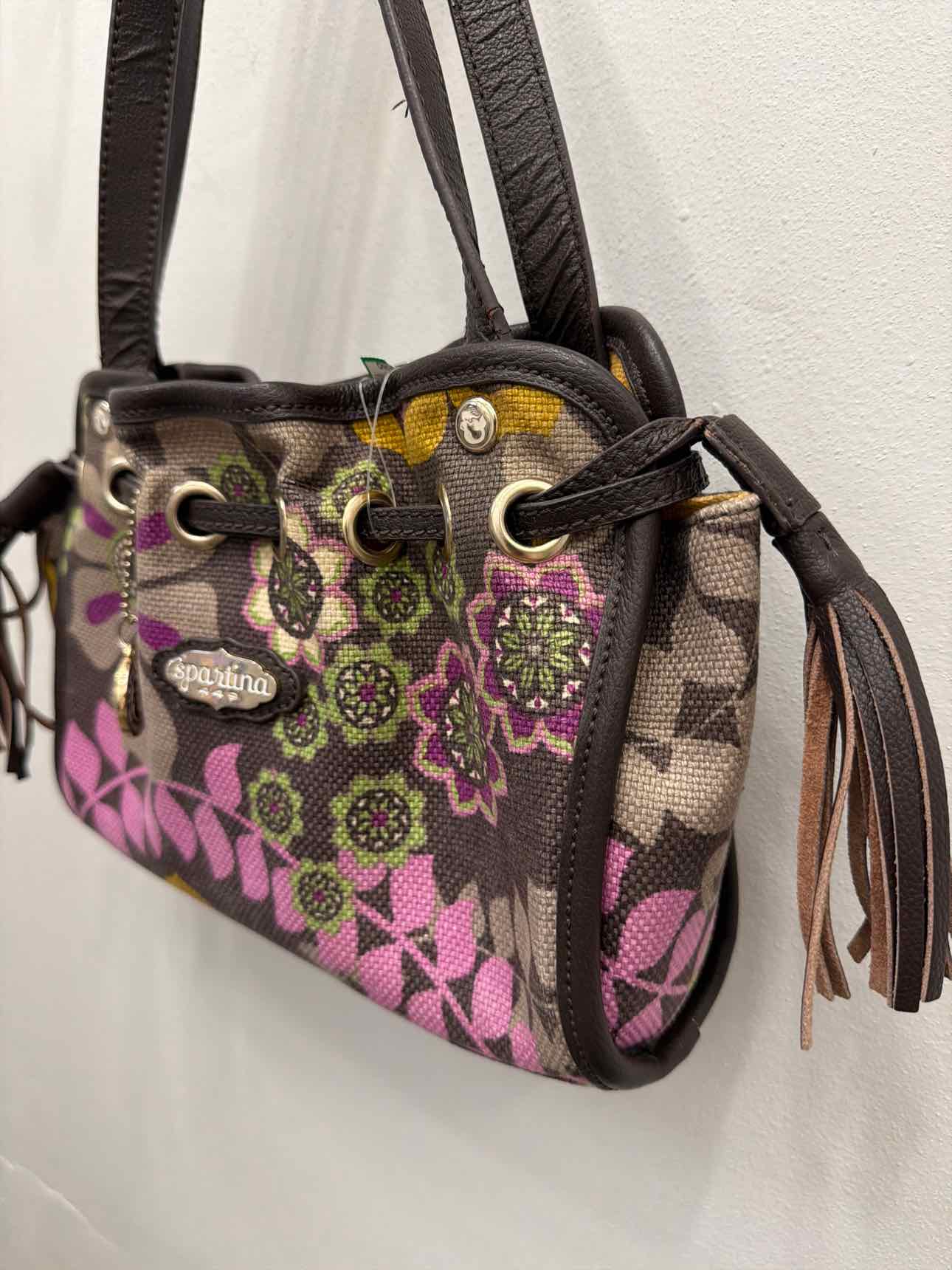 Spartina 449 Brown Purple Floral Hobo Canvas Shoulder Bag Handbags