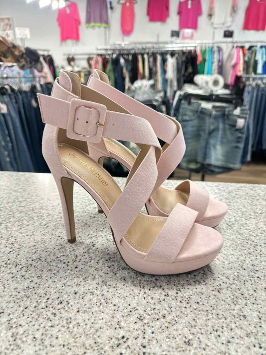 Dream Pairs Size 9 Light Pink NEW Faux Suede 5" High Platform Wide Strappy Heels Sandal