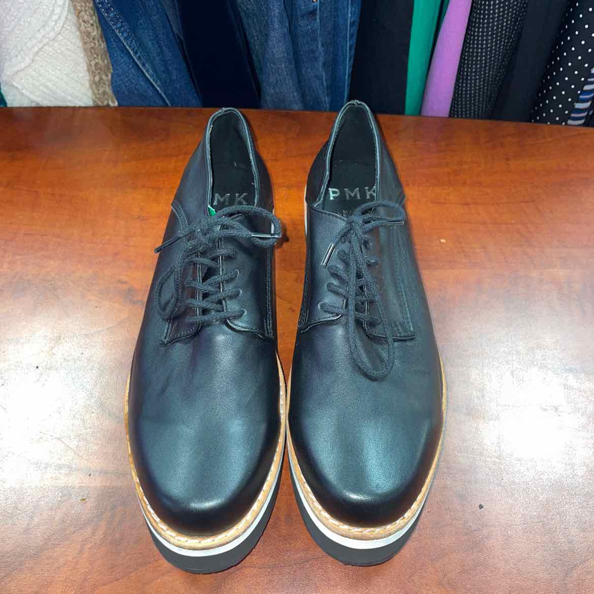 PMK Shoes Handcrafted Black Leather Oxford-Style Sneakers Size 38