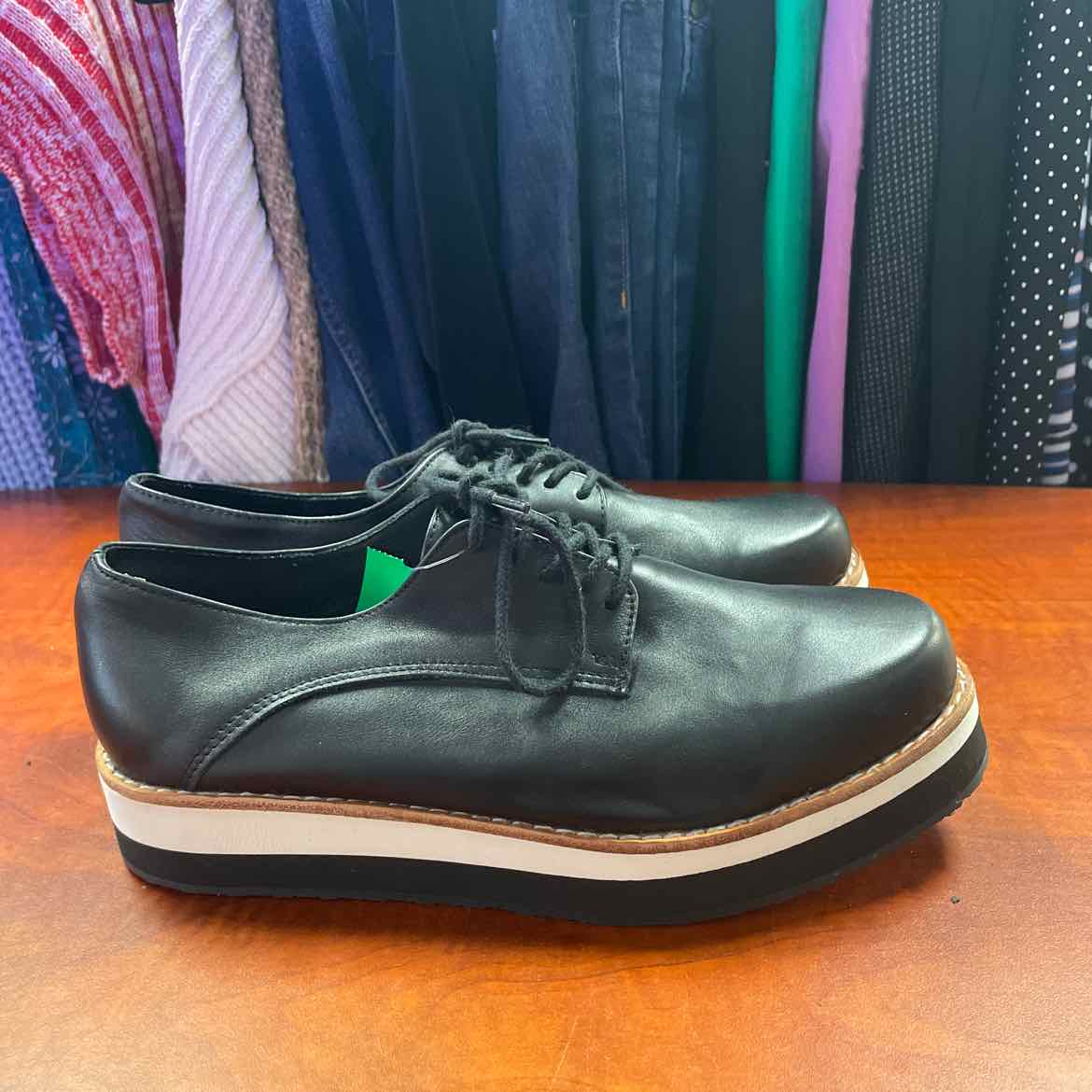 PMK Shoes Handcrafted Black Leather Oxford-Style Sneakers Size 38