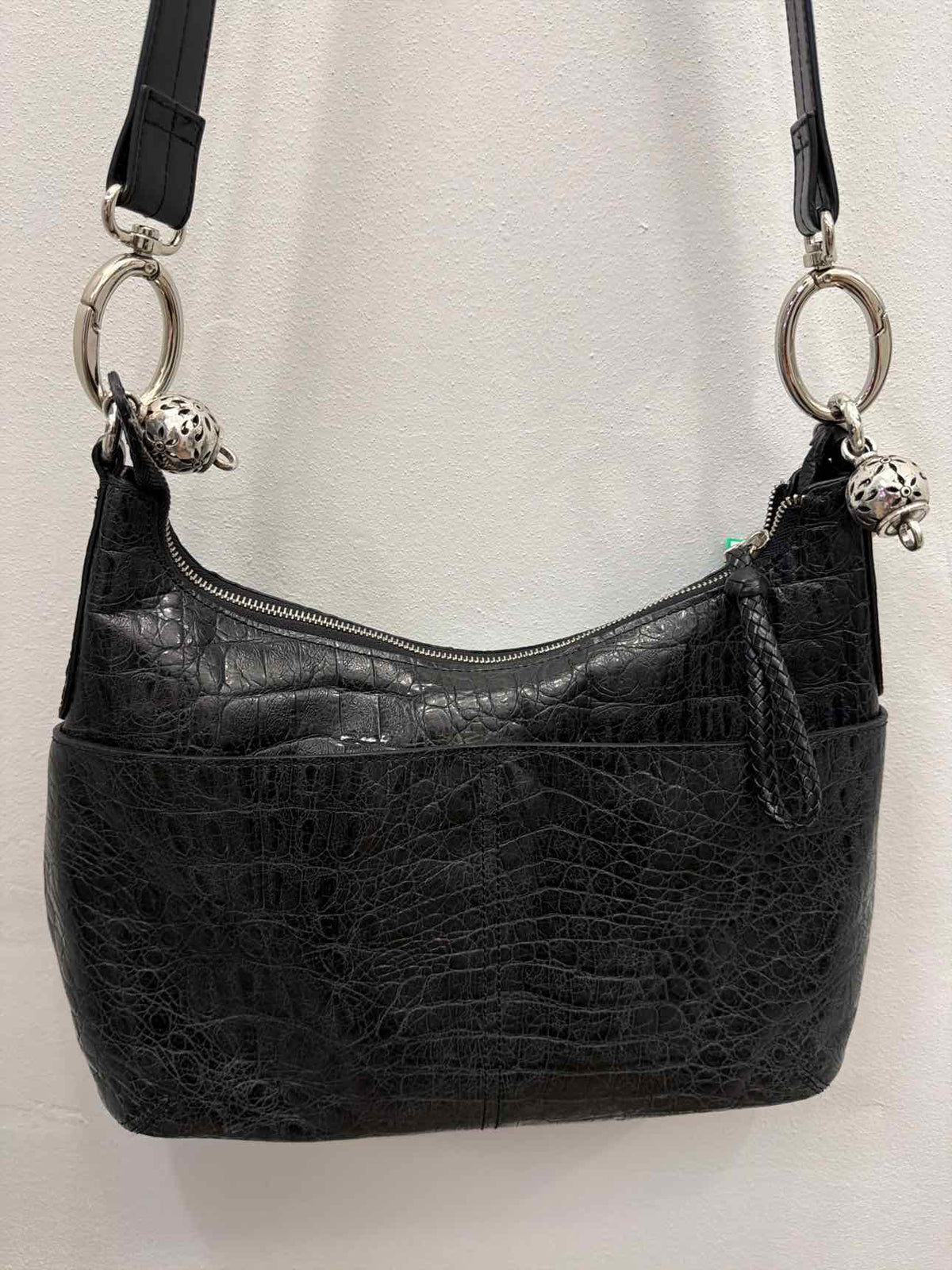 Brighton Block Mock-Croc Black Embossed Patent Leather Shoulder Bag