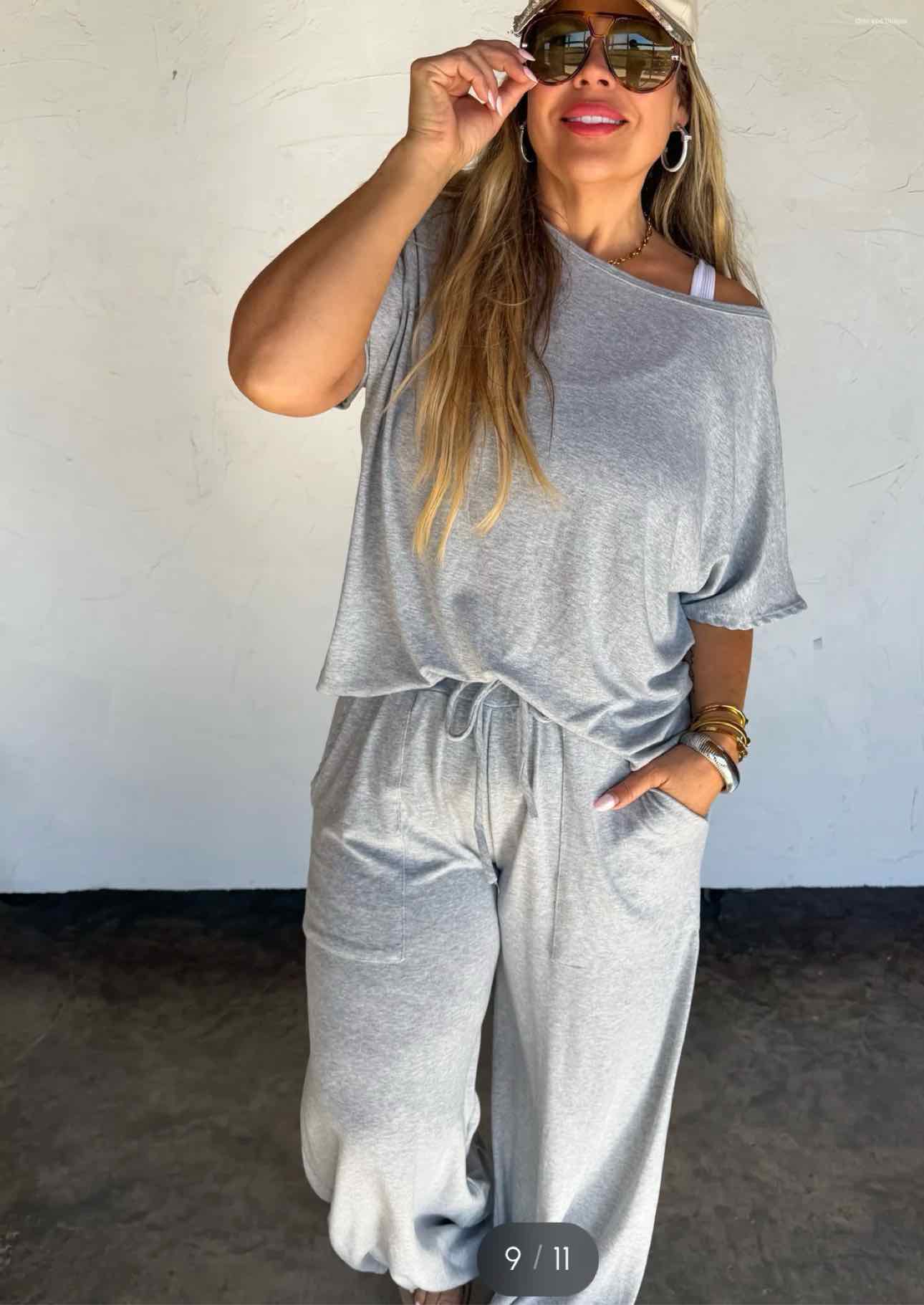 Simple Comfort Lounge Set, Short Sleeve Top and Lounge Knit Pant Set