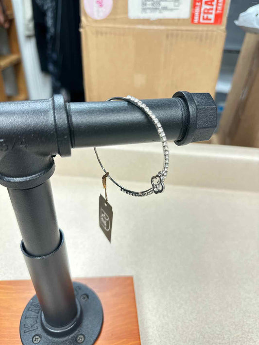 Crystal Clover Charm Hook Silver-Tone Bracelet