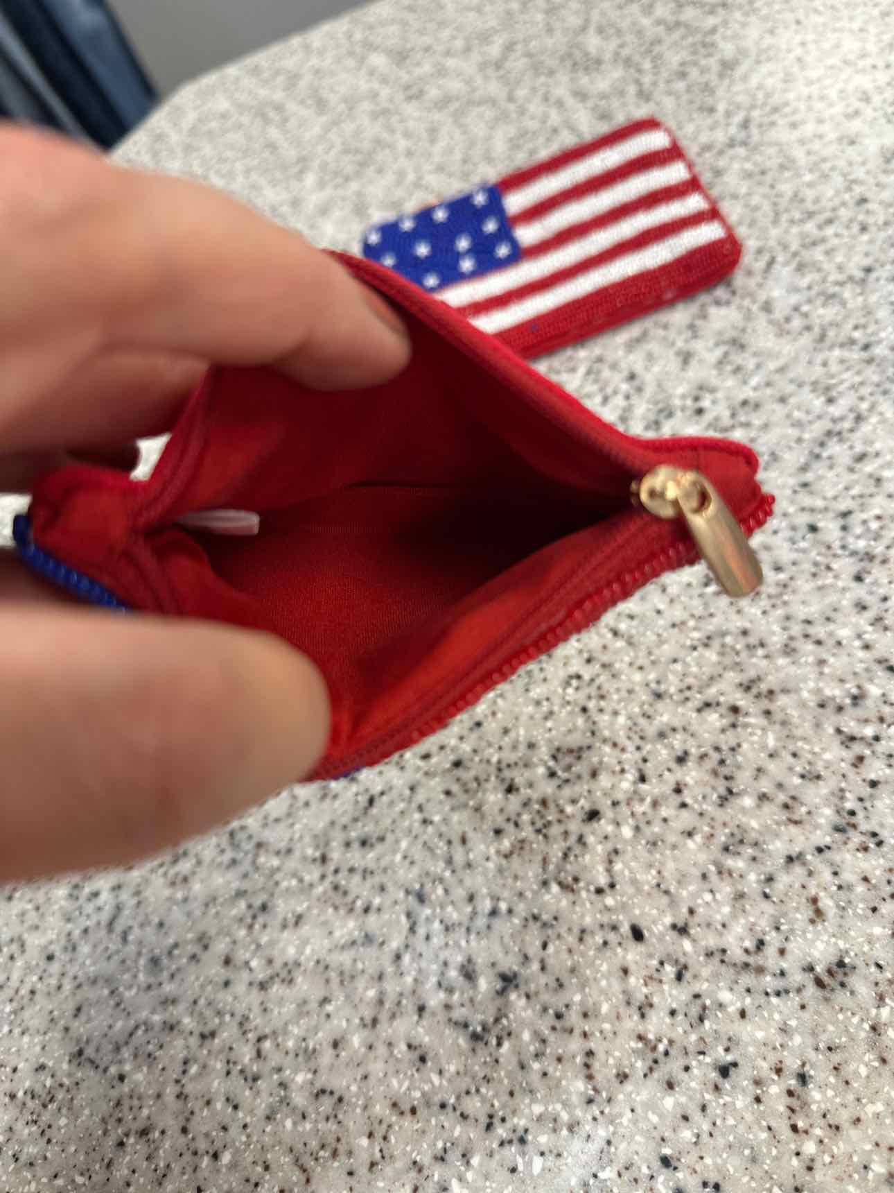 American Flag Seed Beaded Canvas Wallet