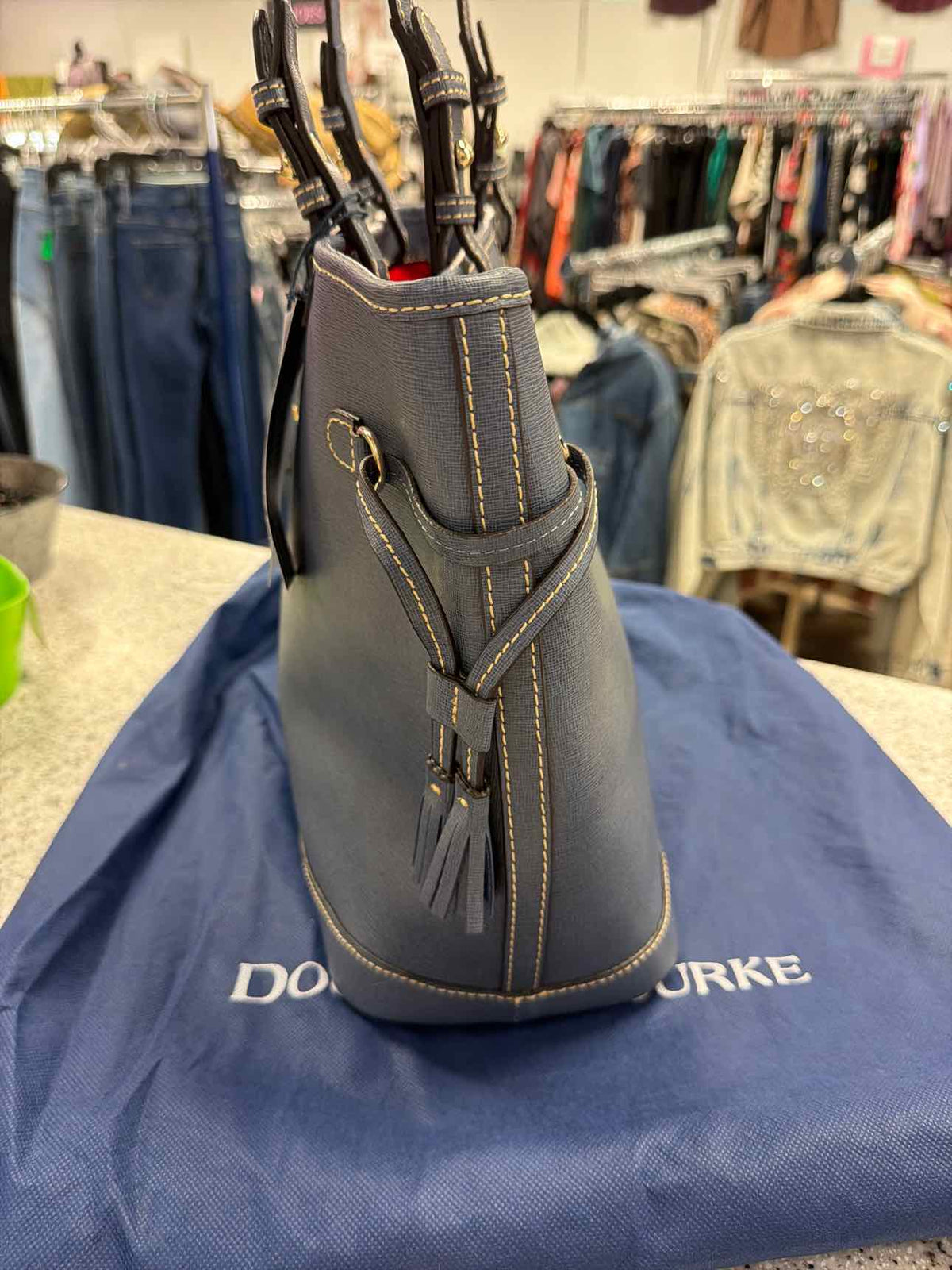 Dooney and Bourke Double Strap Tassel Graphite Tote Grey Graphite Handbags NWT