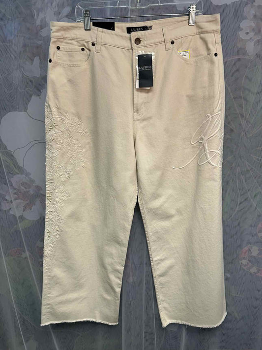 Lauren Ralph Lauren NEW NWT High Rise Relaxed 14 Beige RLL Embroidered Pants