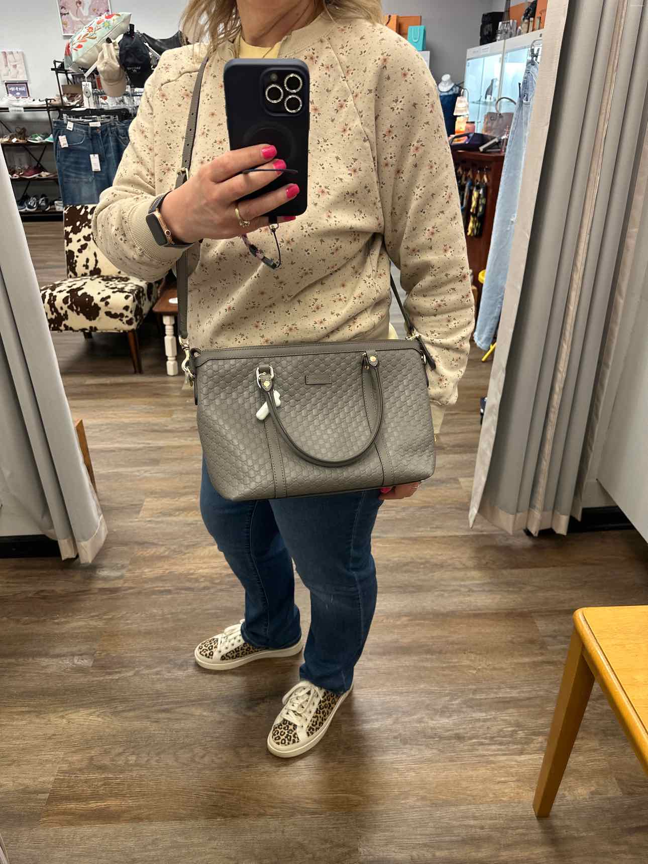 Gucci Size Microguccisima Leather Gray Shoulder Bag Handbags