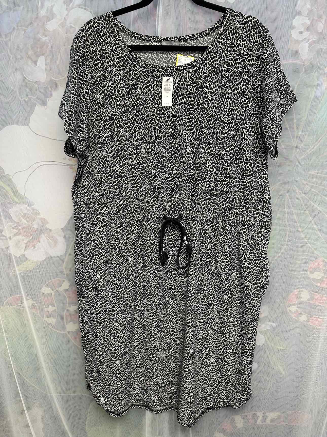 Talbots NEW NWT Animal Print Short Sleeve Drawstring Size 1X Black/white Dress