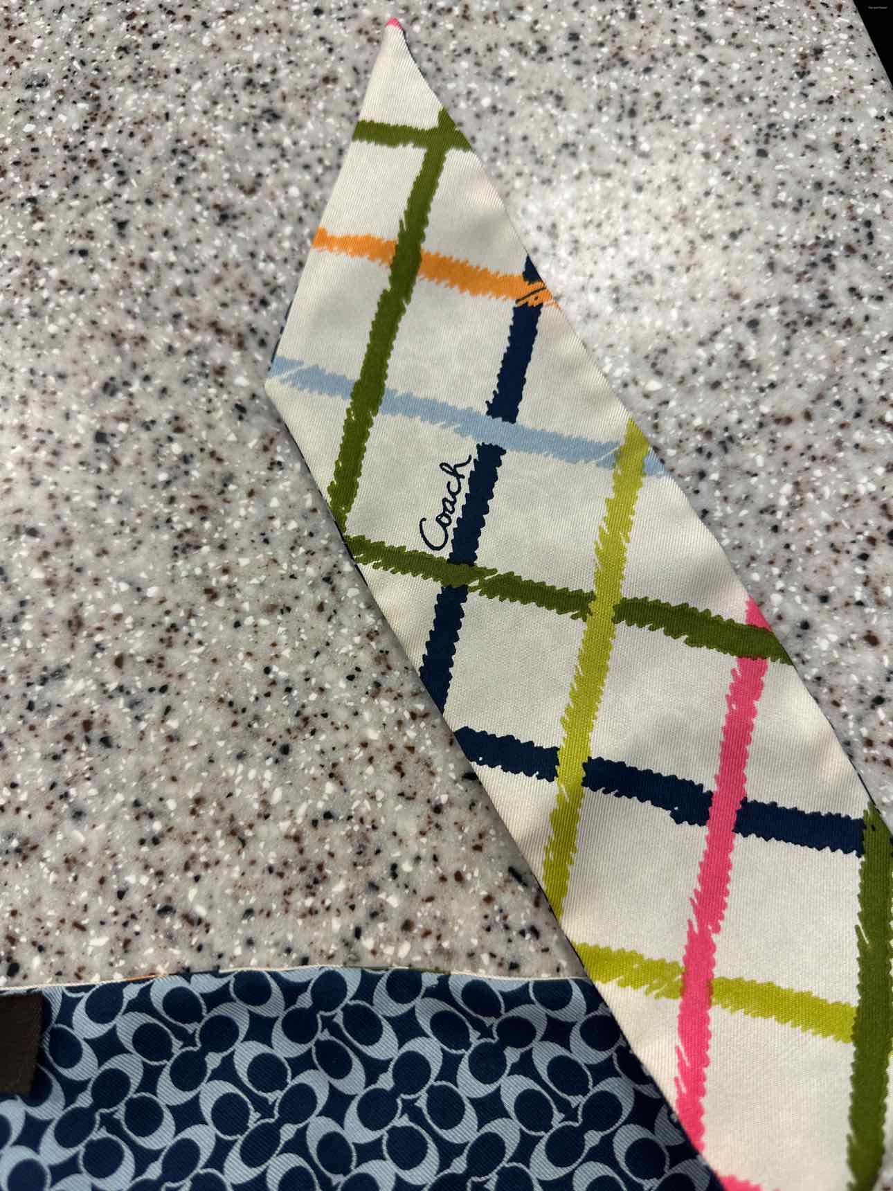 Coach Skinny Tattersall Twilly Plaid and Monogram Scarf