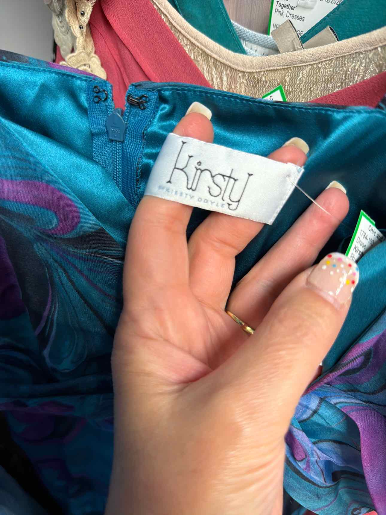 Kirsty by Kirsty Doyle 100% Silk Marbled Design Flowy Maxi 14 Blue/Purple Dress