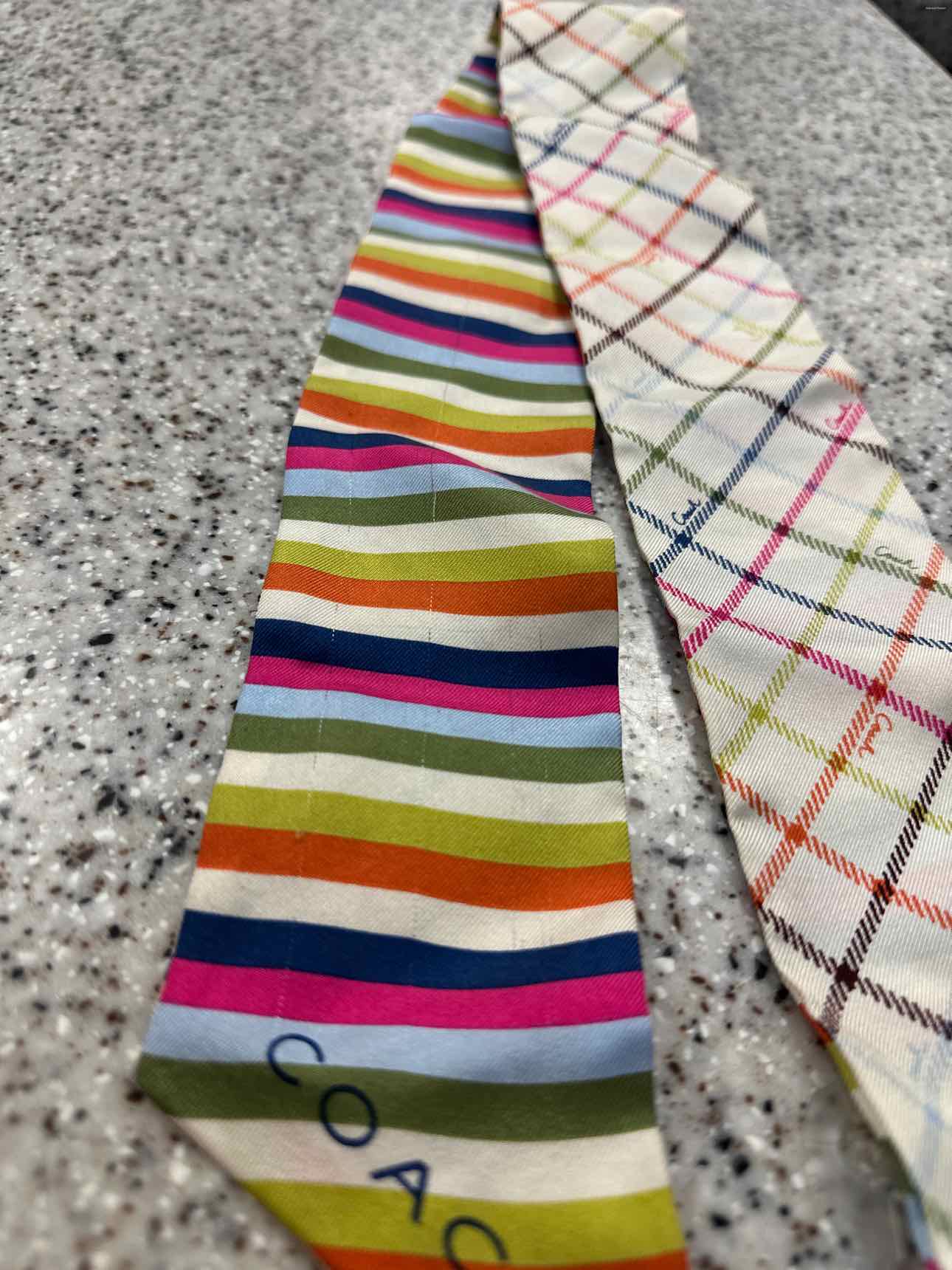 Coach Skinny Tattersall Silk Stripe and Classic Check Print Scarf