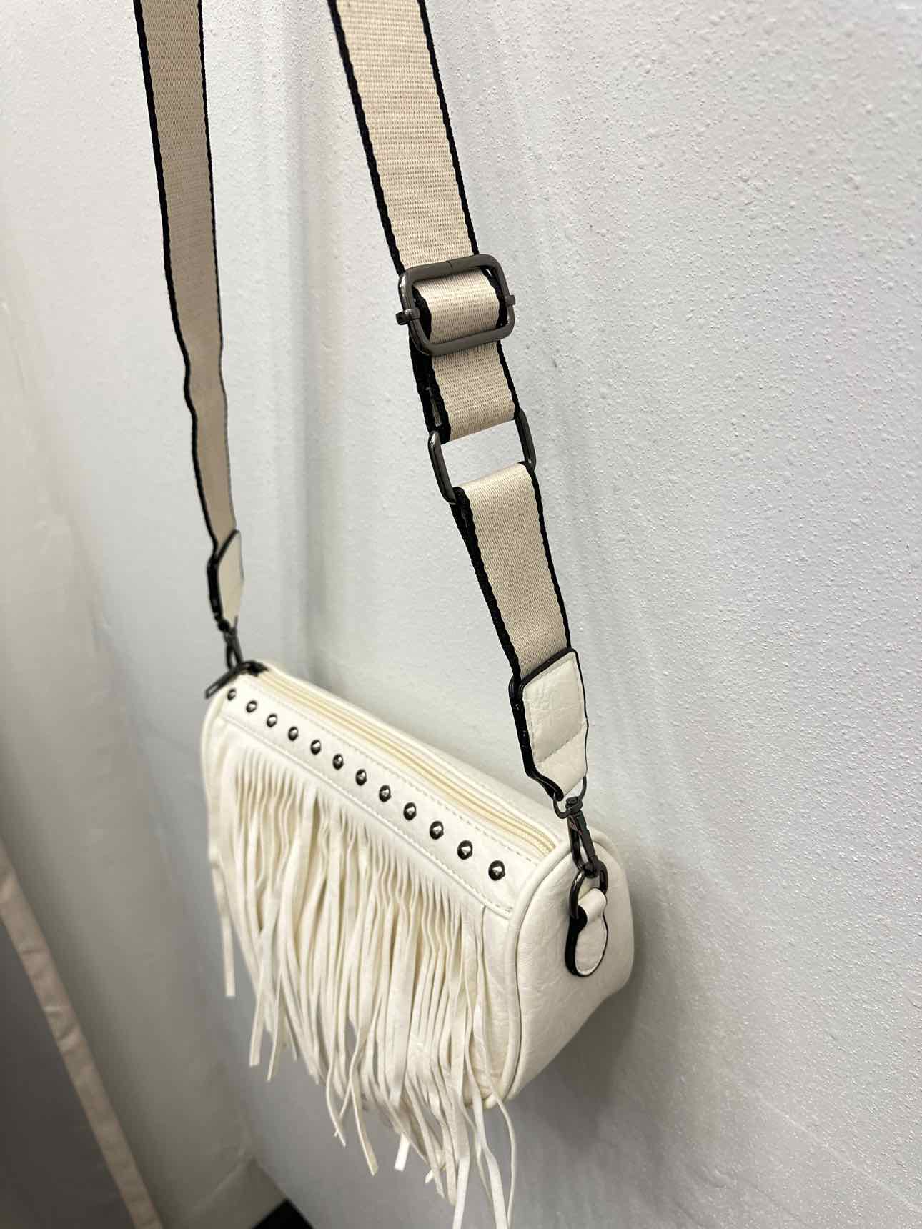 Vegan Leather Fringe Cross Body Bag With Canvas Strap Stud Details Handbags