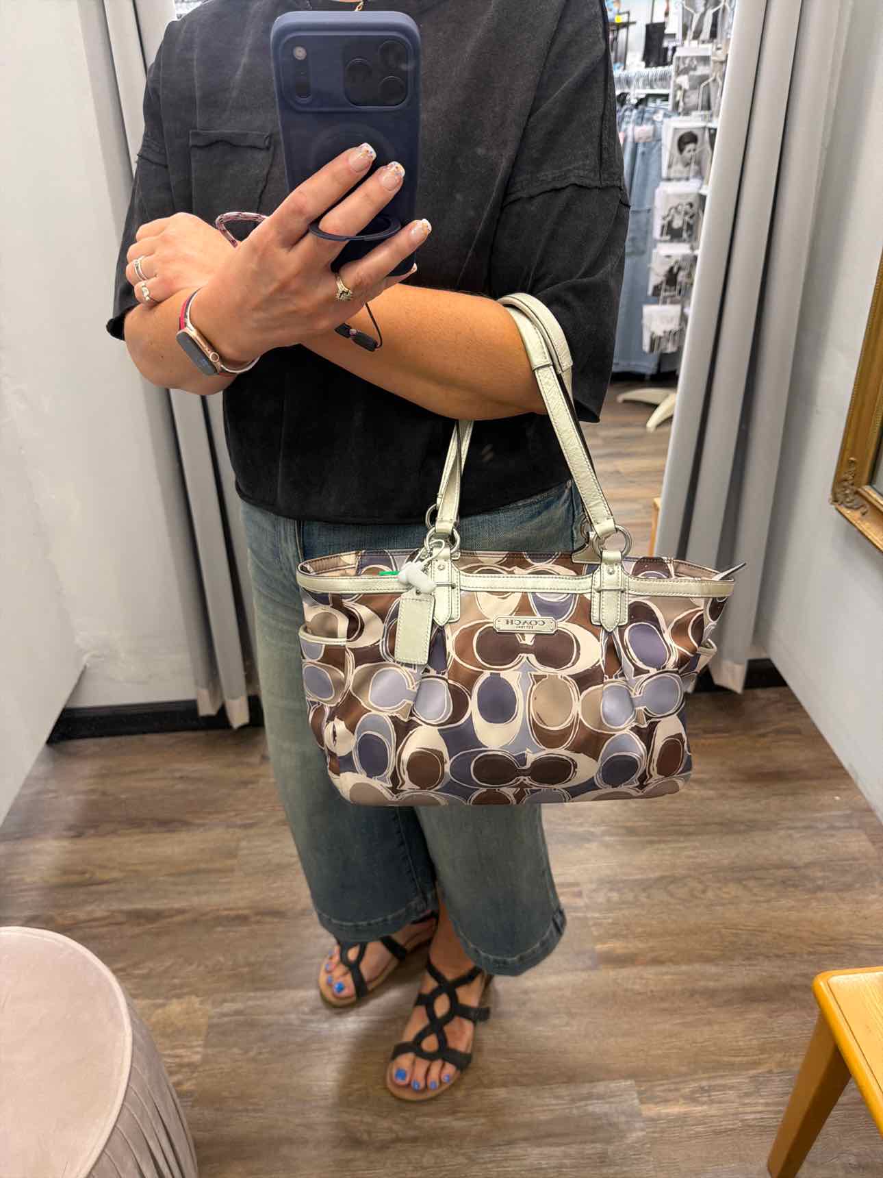 Coach Signature Gallery Scarf Print Satin Tote Shoulder Bag Handbags
