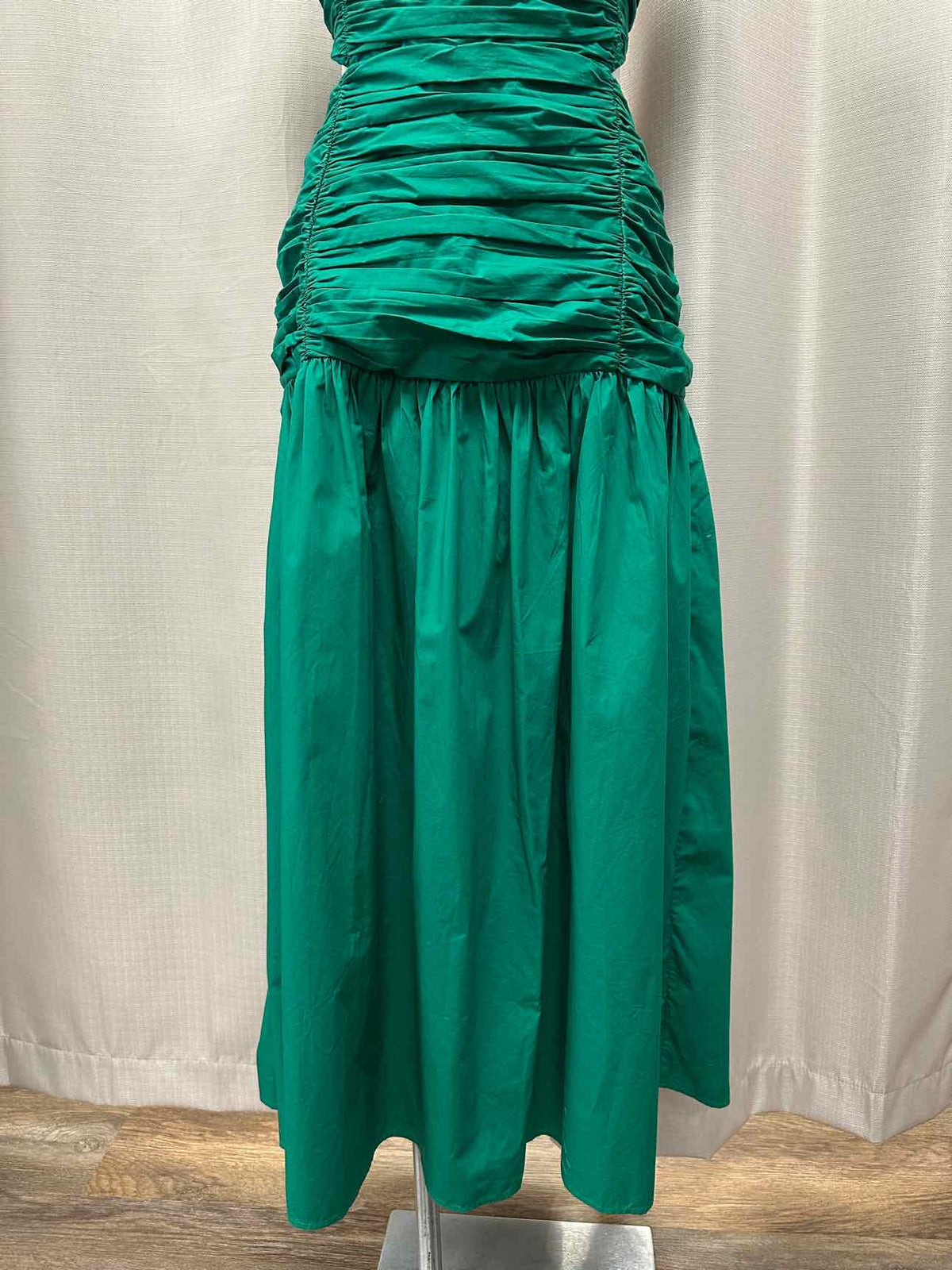 LOFT NEW NWT Poplin Midi Ruched Cut-Out Waist Open Back Tie Size 10 Green Dress