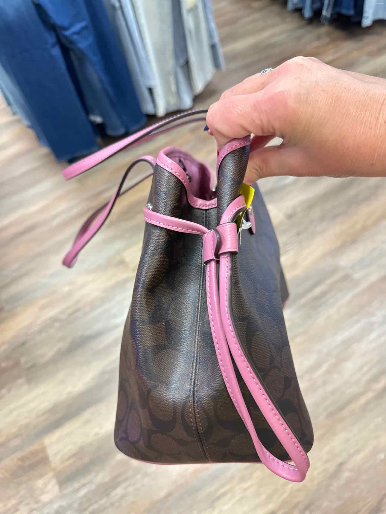 Coach Signature Drawstring Carryall Hobo Brown Blush Pink Shoulder Bag Handbags