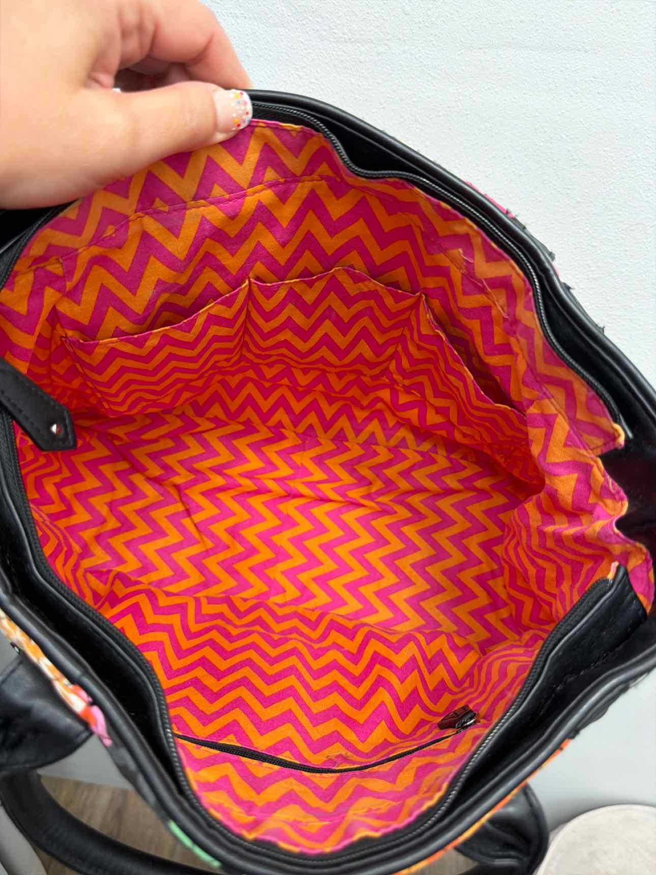 Vera Bradley Large Orange Black Floral Print Satchel Handbags